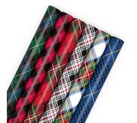 Hallmark Plaid Wrapping Paper with Cutlines on Reverse (6 Rolls: Black and Red Buffalo Plaid, Royal Stewart Tartan, Blue, Green) for Christmas, Hanukkah, Father's Day, Graduation, Birthday