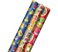 Hallmark Pokémon Wrapping Paper with Cutlines on Reverse (3 Rolls: 60 Sq. Ft. Ttl) with Pikachu, Charmander, Bulbasaur for Birthdays, Kids Parties, Gamers, Christmas Gifts