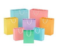 Hallmark Recyclable Gift Bag Assortment (8 Bags: 3 Small 6", 3 Medium 9", 2 Large 13") Pastel Blue, Pink, Yellow, Purple, Orange, Green for Birthdays, Easter, Baby Gifts, Bridal Showers