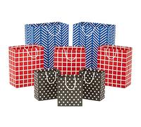 Hallmark Recyclable Gift Bag Assortment (8 Bags: 3 Small 6", 3 Medium 9", 2 Large 13") Red, Blue, Black and White for Birthdays, Graduations, Holidays
