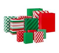 Hallmark Red, Green and White Bulk Gift Bags Assortment (12 Bags: 5 Medium 9", 4 Large 13", 3 Extra Large 15") Stripes, Polka Dots, Solids for Christmas, Birthdays, Holidays