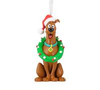 Hallmark Scooby Doo with Wreath & Santa Hat Keepsake Hanging Ornament, Tree Decoration, Christmas, Green, Brown