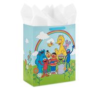 Hallmark Sesame Street 13" Large Gift Bag with Tissue Paper (Big Bird, Elmo, Grover, Cookie Monster) for Birthdays, Christmas, Back to School
