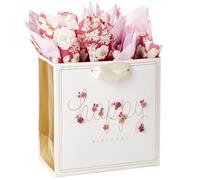 Hallmark Signature 7" Medium Birthday Gift Bag with Tissue Paper (Pink Flowers)
