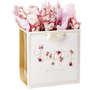 Hallmark Signature 7" Medium Birthday Gift Bag with Tissue Paper (Pink Flowers)