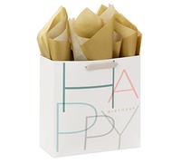 Hallmark Signature Studio 10" Large Square Gift Bag with Tissue Paper (Happy Birthday) Teal, Gray, Pink, Blue on White