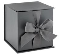 Hallmark Small Gift Box with Bow and Shredded Paper Fill (Gray 4 inch Gift Box) for Weddings, Graduations, Birthdays, Father's Day, Groomsmen Gifts, All Occasion
