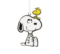 Hallmark SNOOPY and WOODSTOCK Moving Metal Ornament, PEANUTS, Christmas | Gift, Tree Decoration, Wiggling Feature, White Metal, 7cm X 4.5cm X 0.3cm, Ribbon