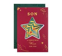 Hallmark Son Christmas Card, Traditional Foliage & Bauble Design, With Hanging Keepsake Gift, Christmas Card for Son, Gold, Burgundy