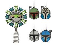 Hallmark Star Wars: The Mandalorian 5" Miniature Christmas Tree Topper and 1.7" Mini Ornaments, Set of 5, Shatterproof
