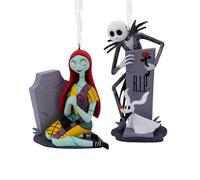 Hallmark Storied Moments, Jack Skellington & Sally Ornament, Disney, 2-Pack | Inspired by the Nightmare Before Christmas, Multicoloured, Durable Plastic, Easy to Hang, Includes Themed Box