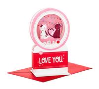 Hallmark Valentines Card, Musical Valentines Card, 3D & Pop Up, Cute Cats Snow Globe Design with Motion 'Snow', Pink, White, Red