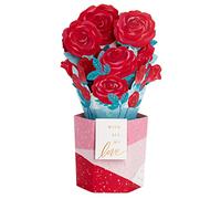 Hallmark Valentines Day Card for One I Love, 3D & Pop Up, Bouquet of Roses Design, Red, Pink, White