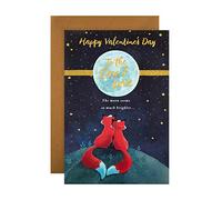 Hallmark Valentines Day Card for One I Love, Cute Foxes & Moon Design, Orange, Blue