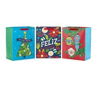 Hallmark VIDA 13" Large Christmas Large Gift Bag Bundle (3 Spanish Gift Bags: "Feliz Navidad," "Felices Festas," Tree, Flowers, Colorful Ornaments)