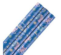 Hallmark Wrapping Paper Roll, Pack of 3 in 1 Disney Lilo & Stitch Design, Stitch & Angel, 2M Each, Birthday, Christmas, Blue