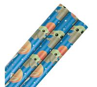 Hallmark Wrapping Paper Roll, Pack of 3 in 1 The Mandalorian Grogu Design, 2M Each, Birthday, Christmas, Blue