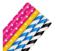 Hallmark Wrapping Paper, Roll Wrap, Pack of 6, 4 Colours, Pink, Yellow, Blue, Black, Polka Dot and Zig Zags, 2M Each