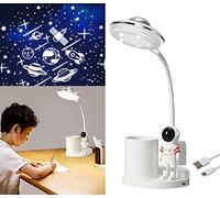 Hallocool Desk Lamp for Teens Astronaut Desk Lamp with Projection Light and Pen Holder, Kids LED Desk Lamp for Bedroom Reading, Stepless Dimming Desk Lamp Eye-Caring for Studying