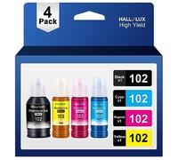 HALLOLUX 102 Ink Compatible for Epson 102 Ink Bottle Multipack for Epson EcoTank ET-2700 ET-2750 ET-2751 ET-2756 ET-3700 ET-3750 ET-4750 ET-15000 (102 Black, 102 C/M/Y)