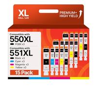 HALLOLUX 550XL 551XL Ink Cartridges High Yield Compatible for Canon PGI-550XL CLI-551XL Pixma MG7550 MG6350 iP7250 MG5650 MG7150 IX6850 MX925 MG7500 MG6450 MG6650 MX725 MX920(PG/B/M/Y/C,15-Pack)