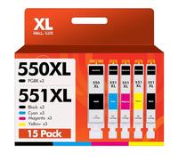HALLOLUX 550XL 551XL Ink Cartridges High Yield Compatible for Canon PGI-550XL CLI-551XL Pixma MG7550 MG6350 iP7250 MG5650 MG7150 IX6850 MX925 MG7500 MG6450 MG6650 MX725 MX920(PG/B/M/Y/C,15-Pack)