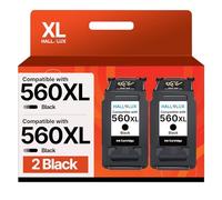 HALLOLUX 560XL Ink Cartridges for Canon 560 561 PG-560XL CL-561XL PG560 CL561 Ink Cartridges for Canon TS5350 TS5300 TS5351 TS7450 TS7451 TS5352 TS5353 (Black, 2-Pack)