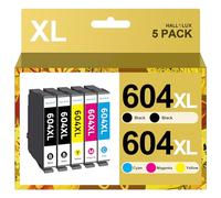 HALLOLUX 604XL 5-Pack Ink Cartridges Multipack High Yield Compatible for Epson 604 XL for XP-2200 XP-2205 XP-3200 XP-3205 XP-4200 XP-4205 WF-2910DWF WF-2930DWF WF-2935DWF(Black Cyan Magenta Yellow)