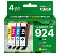HALLOLUX 924 Ink Cartridges Replacement for HP 924 924e Multipack Compatible with HP OfficeJet Pro 8120 8122e 8123e 8124e 8125e 8130e 8132e 8133e 8134e 8135e 8138e 8139e (No Chip, B/C/M/Y, 4 Pack)