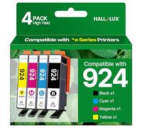 HALLOLUX 924 Ink Cartridges without Chip Replacement for HP 924 Multipack Compatible with HP OfficeJet Pro 8120 8122e 8123e 8124e 8125e 8130e 8132e 8133e 8134e 8135e 8138e 8139e (4 Pack)