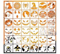 Hallooween Pumpkin Stencils for Painting Pumpkins Reusable Ghost Face Paint Templates on Wood Glass Crafts Cookie Baking Door Hanger Sign Decorating (face36)