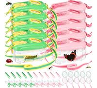 Halloscume 10 Sets Bug Catcher for Kids Students Insect Catching Kit Collector Bug Box with House, Butterfly Net, Tweezer, Cage Habitats Container Collection Explorer Gift (Pink,Green)