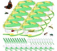 Halloscume 10 Sets Bug Catcher for Kids Students Insect Catching Kit Collector Bug Box with House, Butterfly Net, Tweezer, Cage Habitats Container Collection Explorer Gift (Green)