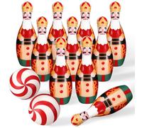 Halloscume 12 Pcs 7.8 in Christmas Bowling Party Game Gift for Kids Family Nutcracker Bowling Set 10 Soft Foam Pins 2 Balls for Kids Toddler Family Indoor Outdoor Christmas Winter Holiday Party