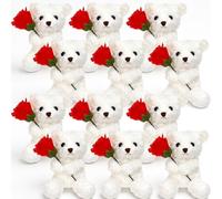 Halloscume 12 Pcs Valentine's Day Bear Small Cute Stuffed Animal Bear Bulk 8 Inch Mini Plush Keychain Toys for Valentine Gift Party Favor Girlfriend Wedding Anniversary (White,Rose Style)