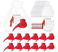 Halloscume 12 Sets Red Cardinal Ornaments Gift Set with Card Organza Bag Cardinal Bird Statue Charm Figures Keepsake Present Wish You All the Joys of the Season Sympathy Memorial Gift for Guest
