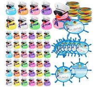 Halloscume 180 Pcs Duck Tag Cruise Kit Includes 60 Mini Glitter Rubber Ducks with Sunglasses Bulk 60 Duck Tags 60 Elastic Rubber Bands for Cruising Luggage Game Rewards(Rudder)