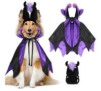 Halloscume 2 Pcs Halloween Dog Costumes Witch Cape Hat Set Costume Cat Witch Cloak Cape Wizard Hat Halloween Costumes for Small Medium Large Cats and Dogs Pets