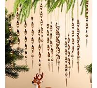 Halloscume 50 Pcs Victorian Christmas Tree Ornaments Tinsels Icicle Hanging Pierced 6.6” Vintage Shiny Icicle Ornaments for Christmas Xmas Tree Winter New Year Party Supplies(Golden,Metal Pendant)