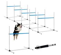 Halloscume 6 Pcs Dog Agility Training Equipments Hobby Horse Jumps Adjustable Jumps Hurdles Pet Jump Bars with Bag and Whistle for Indoor Outdoor Dog Pet Agility Course Game(Blue and White)