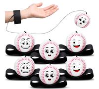 Halloscume 6 Pcs Wrist Return Balls Baseball on a String Face Baseball Return Sport Balls with Elastic Strap Wrist Exercise for Adults for Fun Outdoor Activity Sports Team Gifts