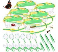 Halloscume 6 Sets Bug Catcher for Kids Students Insect Catching Kit Collector Bug Box with House, Butterfly Net, Tweezer, Cage Habitats Container Collection Explorer Gift (Green)
