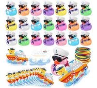 Halloscume 72 Pcs Duck Tag Cruise Kit Includes 24 Mini Cruise Glitter Rubber Ducks with Sunglasses Bulk 24 Duck Tags 24 Elastic Rubber Bands for Cruising Luggage Game Rewards(Ship)