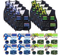 Halloscume 8 Set Tactical Gun Party Supplies Party Supplies Kit Included Guns, Camouflage Vests, 80 Foam Bullets, Wrist Belt Band,Safety Glasses, Face Masks for People