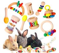 Halloscume 9 Pcs Wooden Bunny Toys Set Safe Rabbit Toys Multi Colored Guinea Pigs Toys for Small Animals Chinchillas Hamsters Playing Teeth Grinding Bunny Gifts