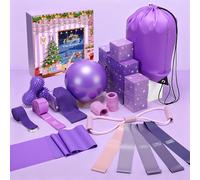 Halloscume Pilates Advent Calendar 2025 for Adult Women 12-day Christmas Countdown Calendar Yoga Gifts Set Includes Pilates Ball Resistance Bands Wristbands Massage Ball and Gym Bag Xmas Gift(Purple)