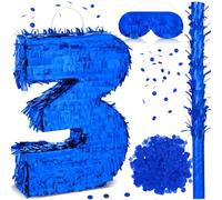 Halloscume Royal Blue Number Piñata 16 Inch Blue Party Piñata Decoration with Stick, Blindfold, and Confetti for Birthday Celebrations Fiesta Milestone Events Game Party(Number 3)