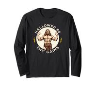 Hallowed Be Thy Gains Funny Fitness Workout Gym Jesus Lift Long Sleeve T-Shirt