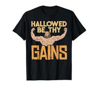 Hallowed Be Thy Gains Jesus Funny Workout Gym Fit Men Muscle T-Shirt, Men, Black, Large