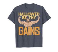 Hallowed Be Thy Gains Jesus Funny Workout Gym Fit Men Muscle T-Shirt, Men, Heather Blue, Small
